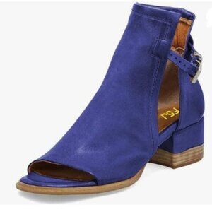 FSJ Blue Peep Open Toe Boot Cut Out Buckle Ankle Bootie Comfortable Stacked Shoe